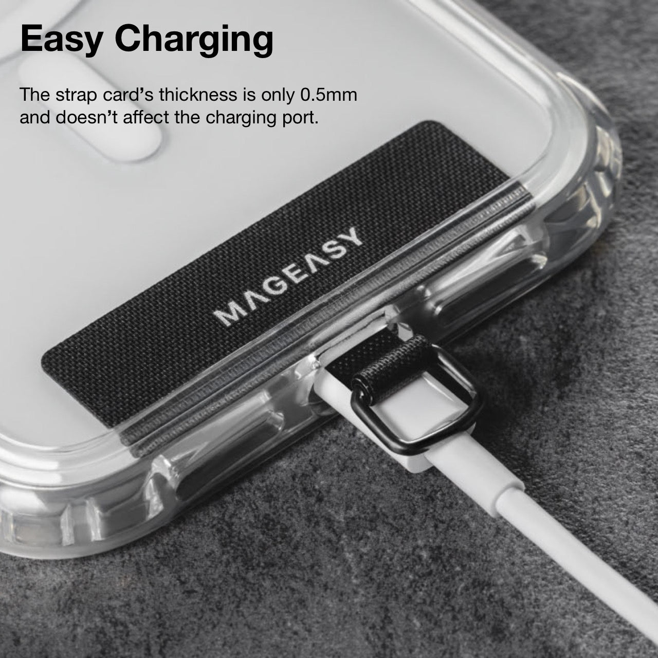 Mageasy Universal Strap Card – Ultra-Thin Phone Lanyard Adapter for iPhone & Android -Black