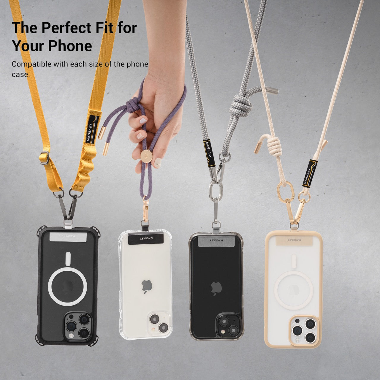 Mageasy Universal Strap Card – Ultra-Thin Phone Lanyard Adapter for iPhone & Android -Gray