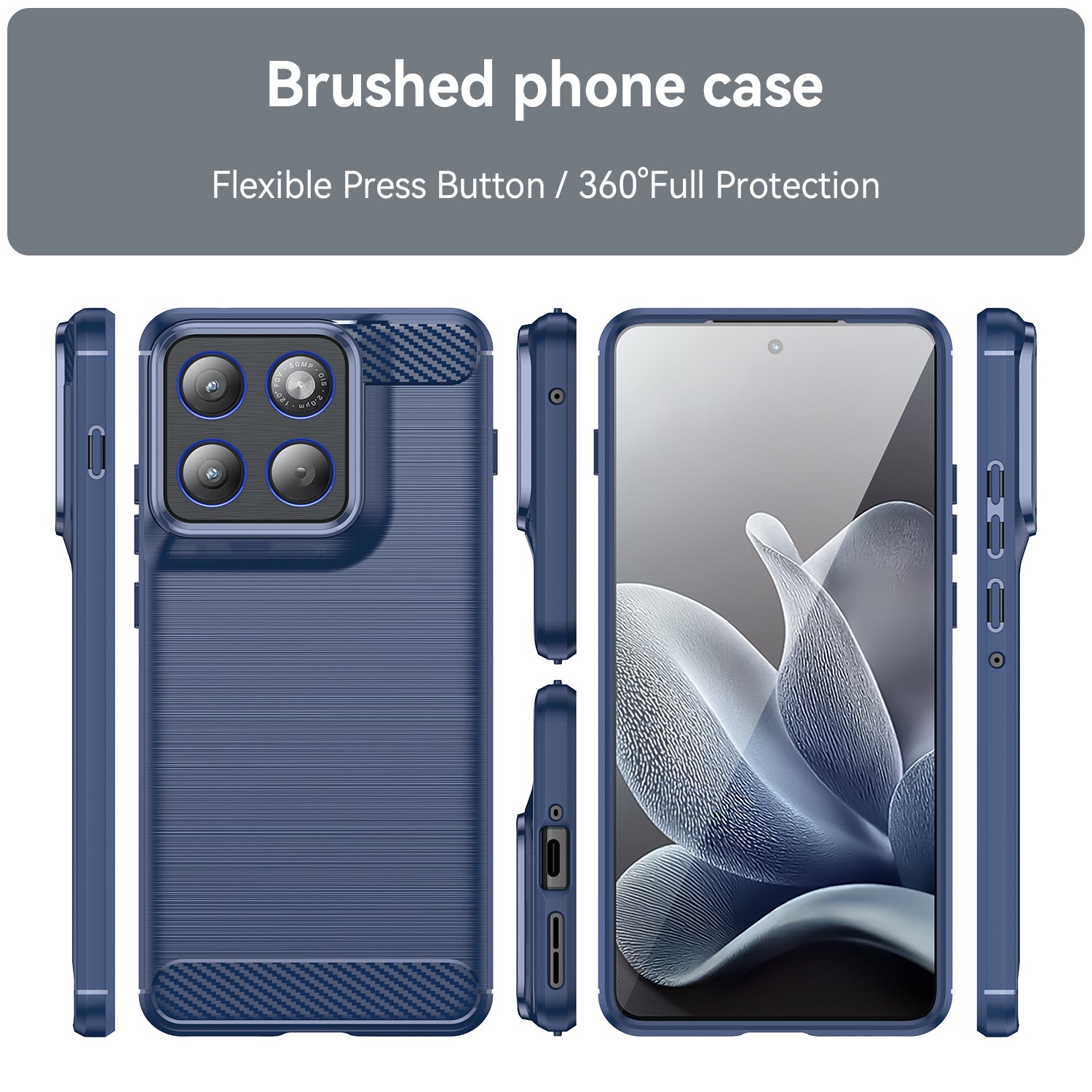 Motorola Edge 70 Carbon Fibre TPU Case Slim Shockproof Cover Navy