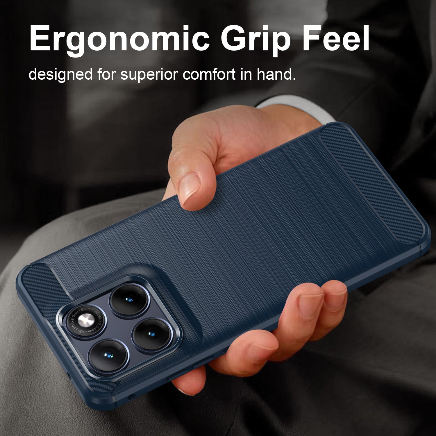 Motorola Edge 70 Fusion Carbon Fibre TPU Case Slim Shockproof Cover Navy