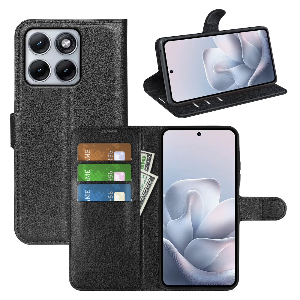 Wallet Case for Motorola Edge 70 Fusion – PU Leather Flip Cover with Card Holder & Stand [Black]