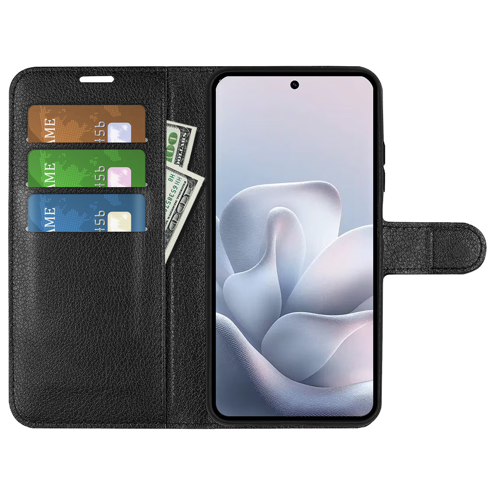 Wallet Case for Motorola Edge 70 Fusion – PU Leather Flip Cover with Card Holder & Stand [Black]
