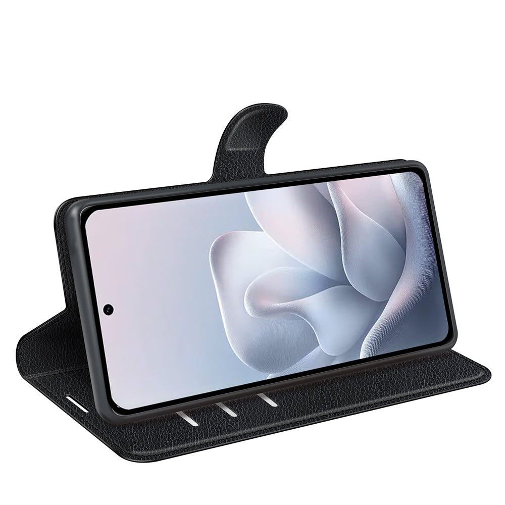 Wallet Case for Motorola Edge 70 Fusion – PU Leather Flip Cover with Card Holder & Stand [Black]