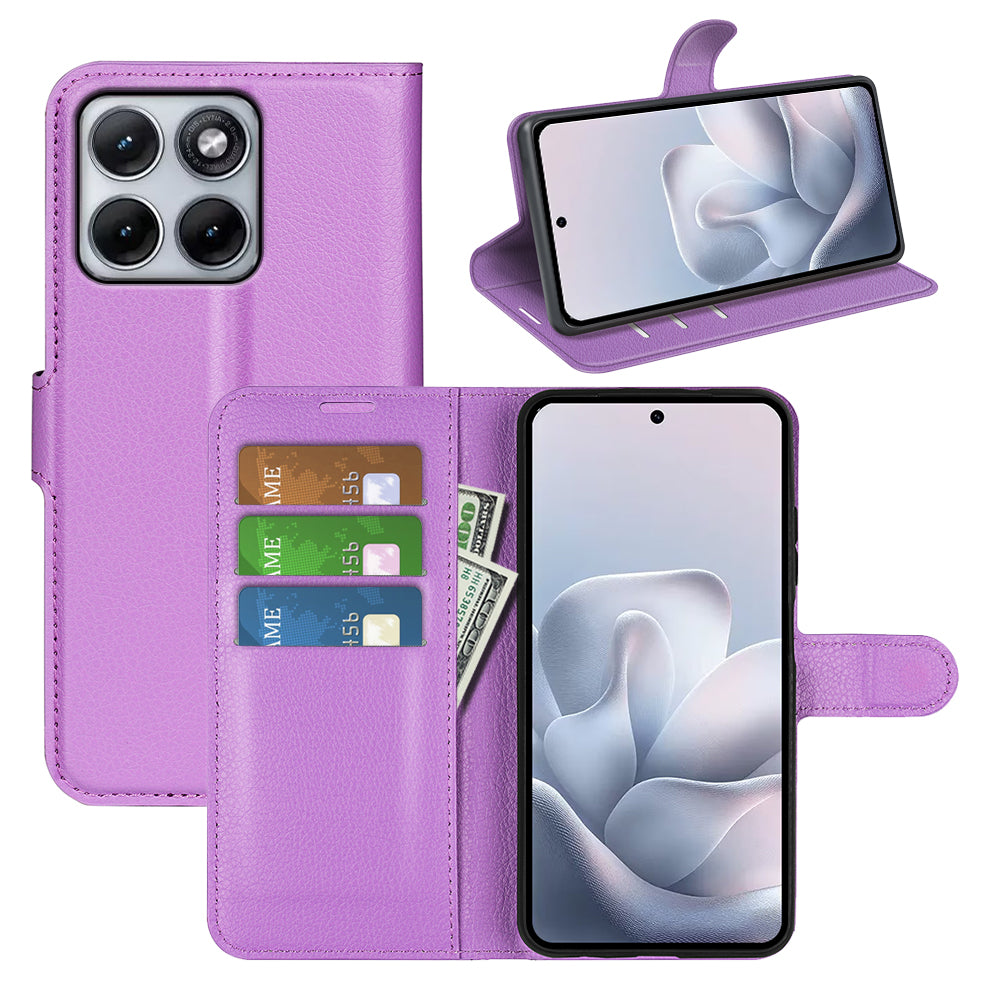 Wallet Case for Motorola Edge 70 Fusion – PU Leather Flip Cover with Card Holder & Stand [Purple]