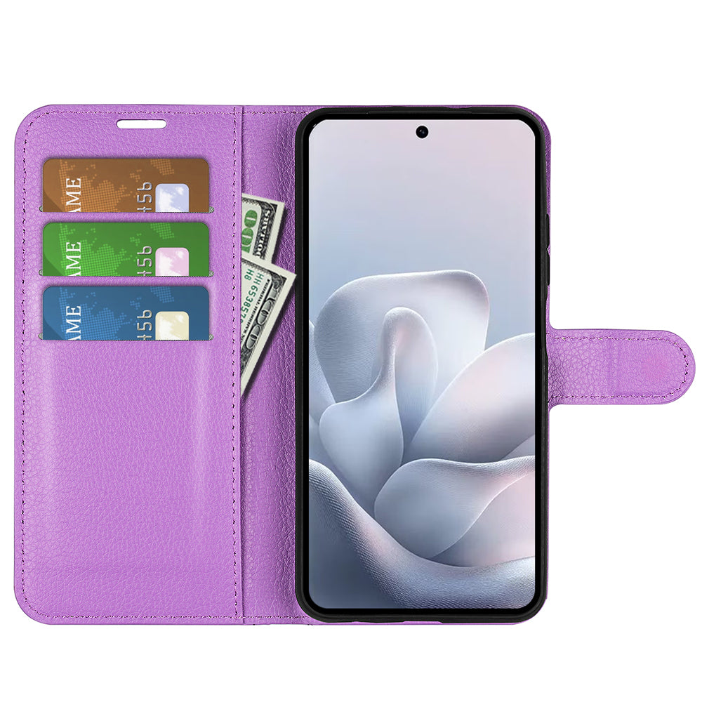 Wallet Case for Motorola Edge 70 Fusion – PU Leather Flip Cover with Card Holder & Stand [Purple]