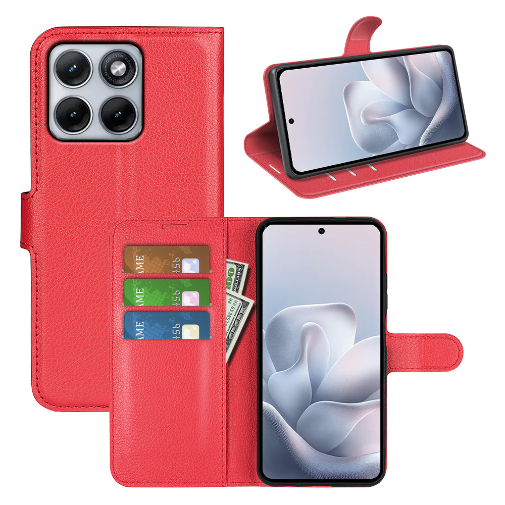 Wallet Case for Motorola Edge 70 Fusion – PU Leather Flip Cover with Card Holder & Stand [Red]