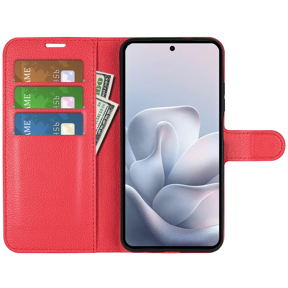 Wallet Case for Motorola Edge 70 Fusion – PU Leather Flip Cover with Card Holder & Stand [Red]