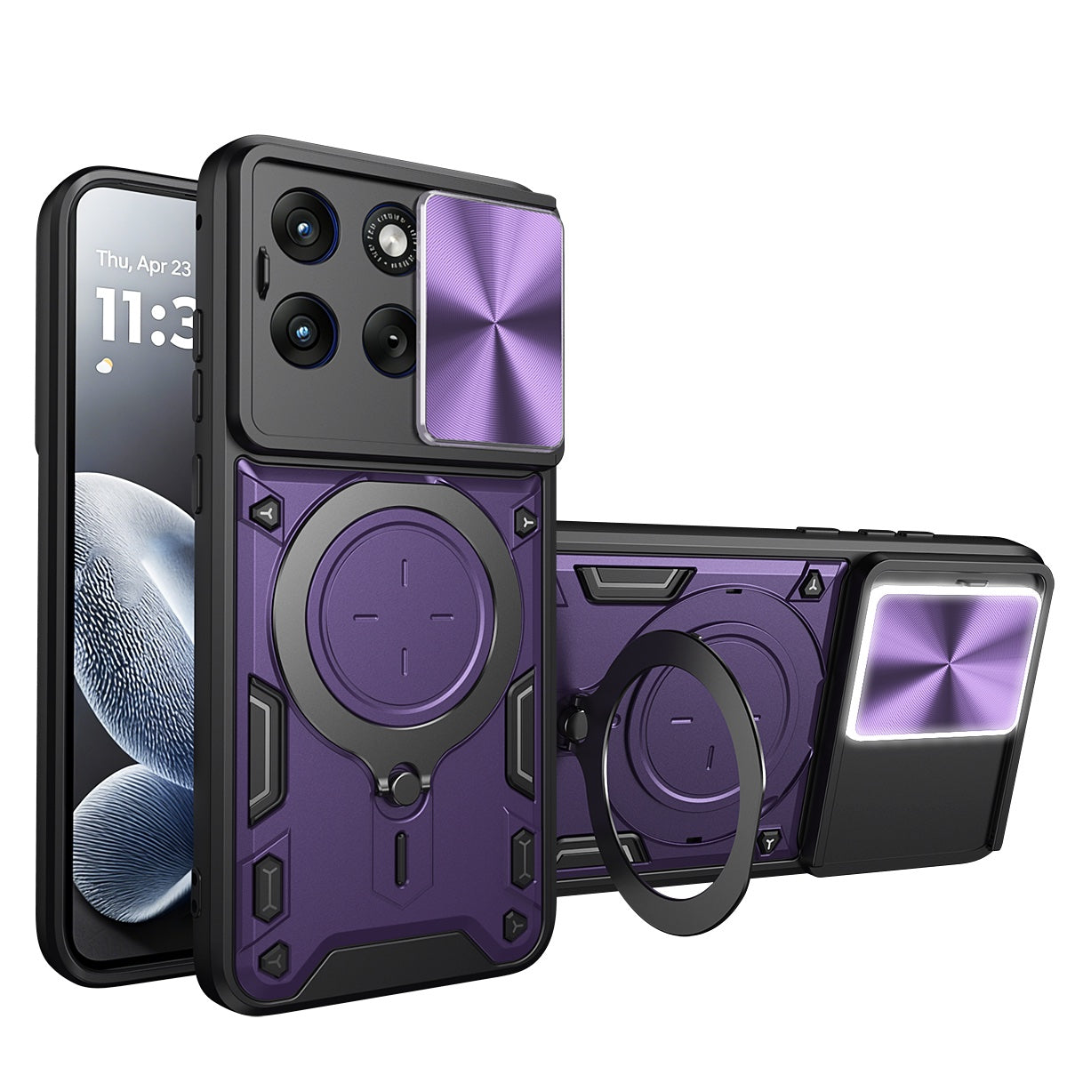 Motorola Edge 70 Fusion Ring Kickstand Case w/ Camera Cover [Purple]