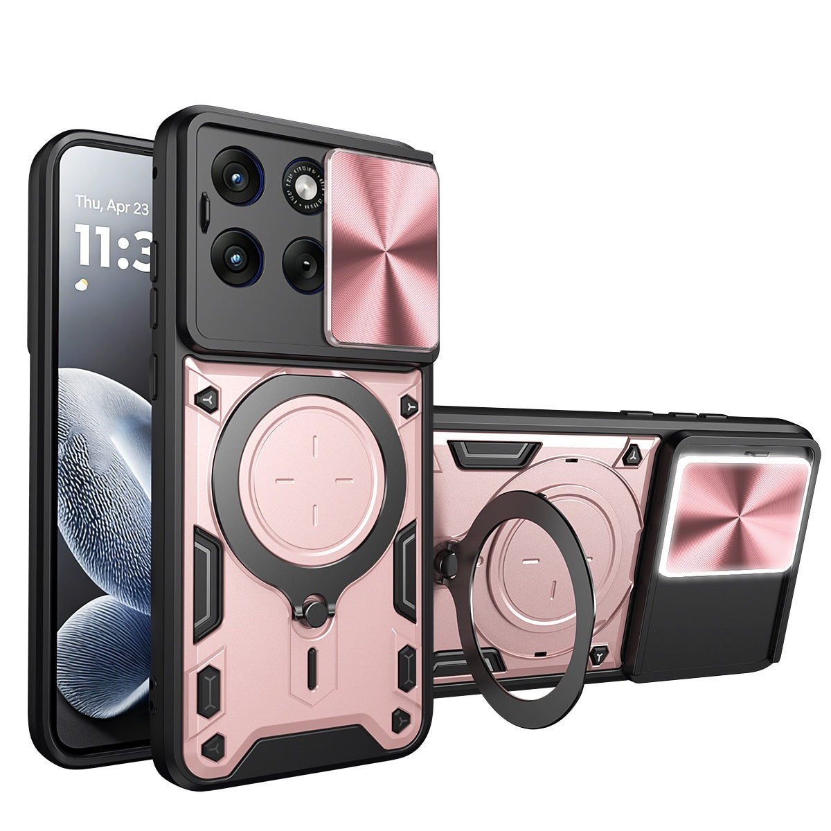 Motorola Edge 70 Fusion Ring Kickstand Case w/ Camera Cover [Rose Gold]
