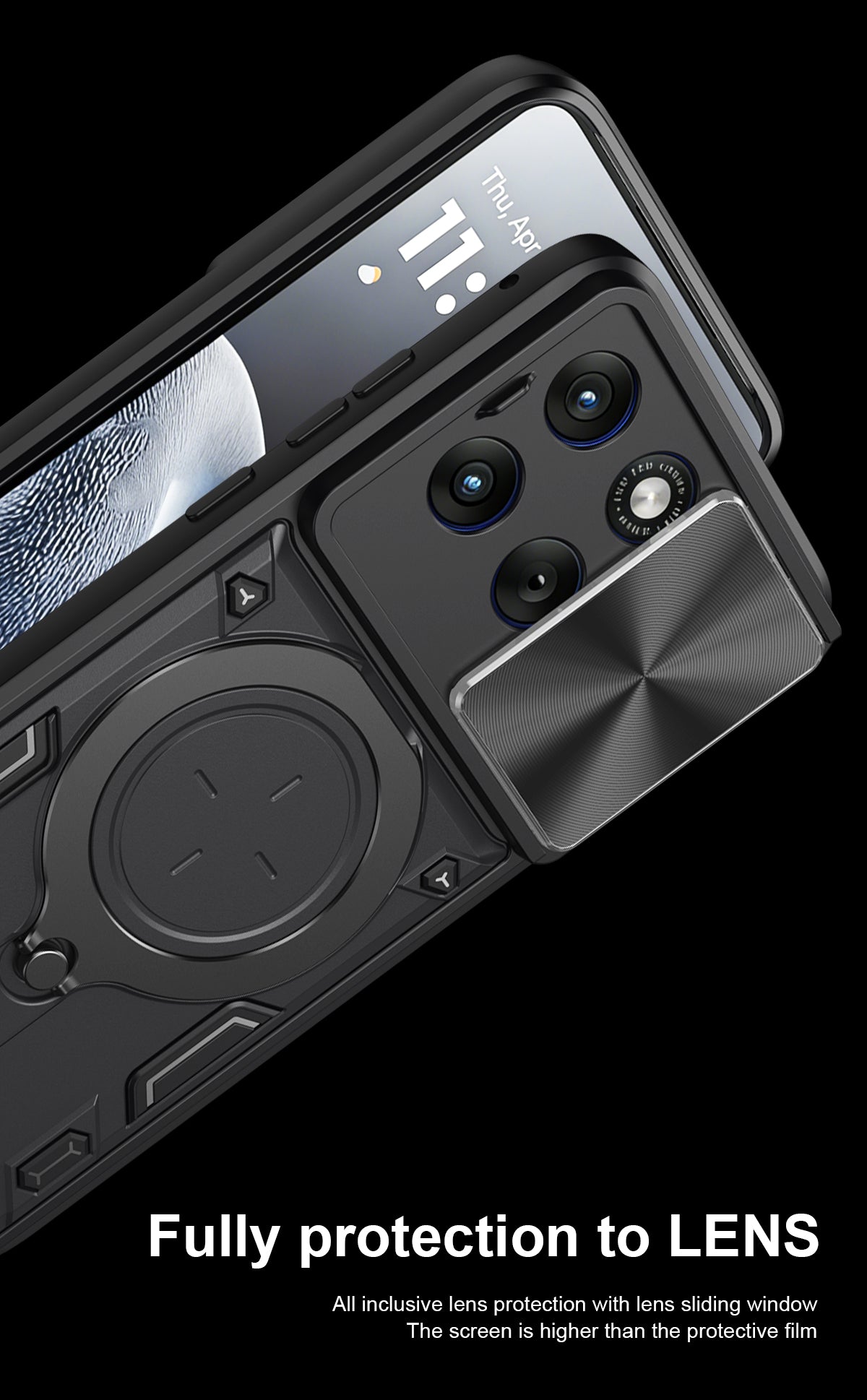 Motorola Edge 70 Fusion Ring Kickstand Case w/ Camera Cover [Black]