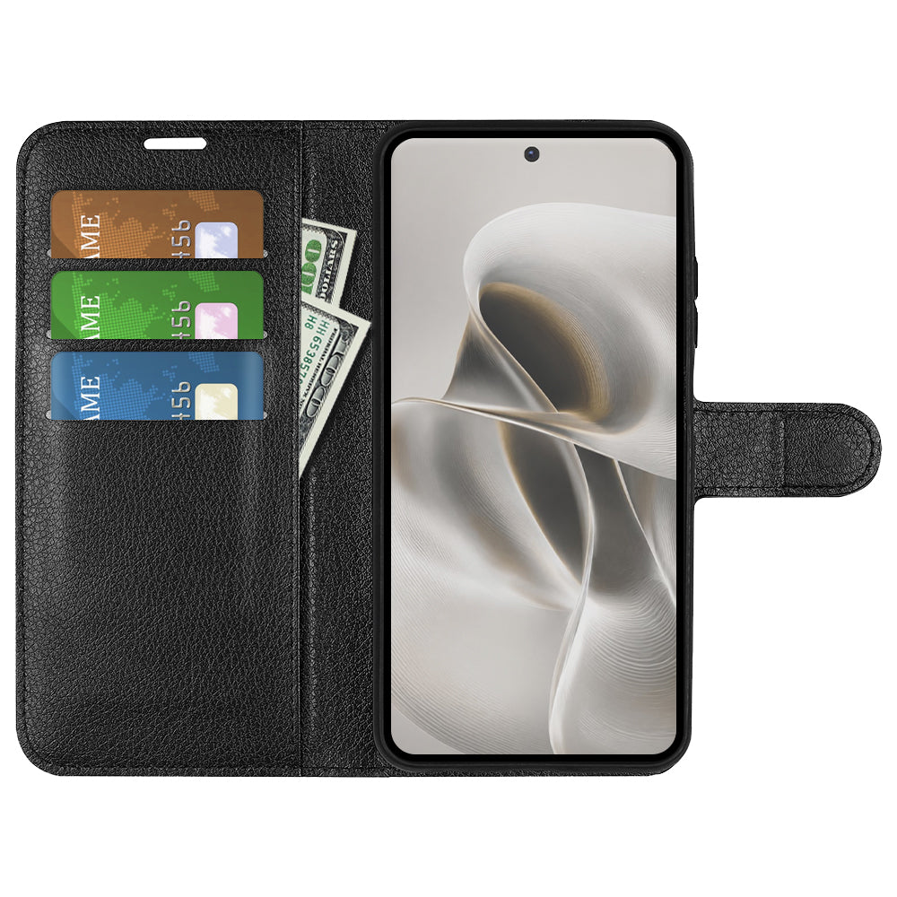 Wallet Case for Motorola Edge 70 Pro – PU Leather Flip Cover with Card Holder & Stand [Black]