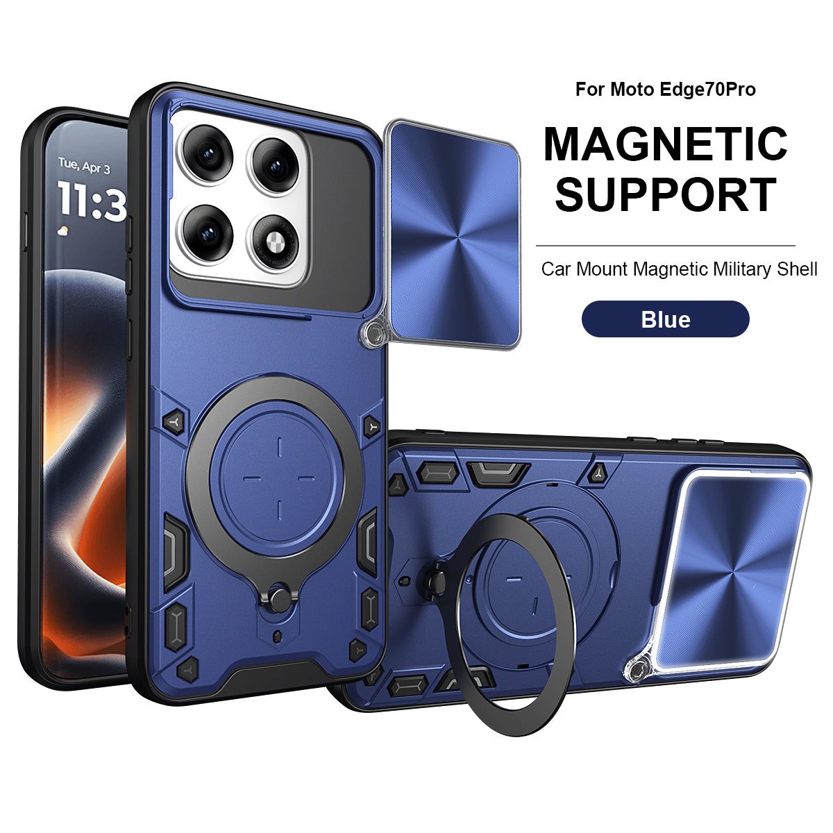 Motorola Edge 70 Pro Ring Kickstand Case w/ Camera Cover [Navy]