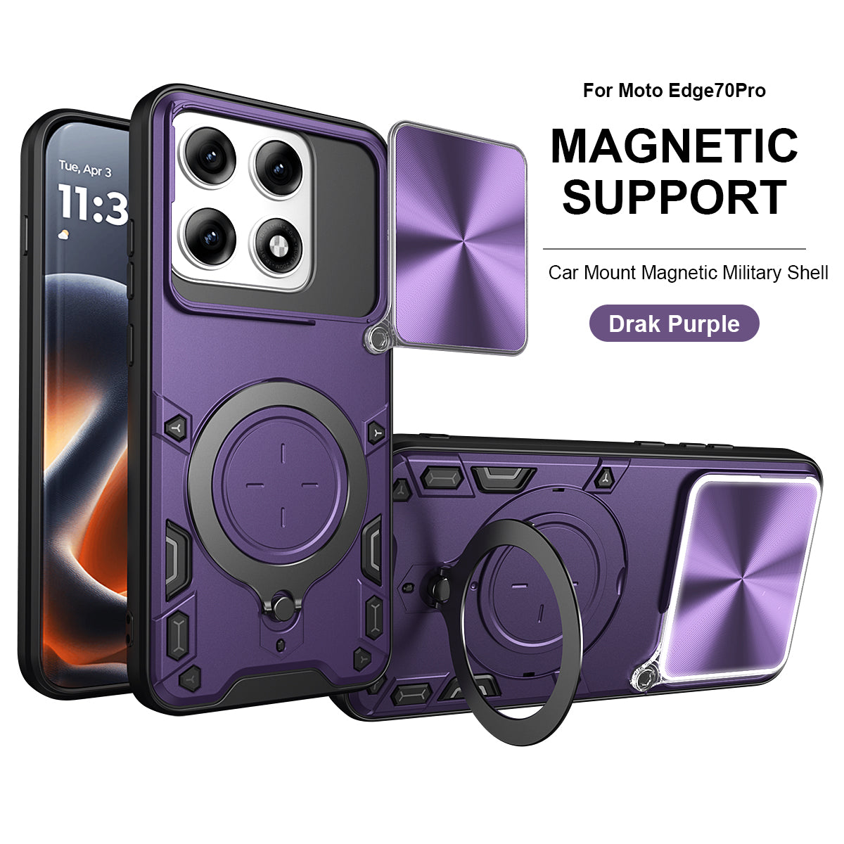 Motorola Edge 70 Pro Ring Kickstand Case w/ Camera Cover [Purple]