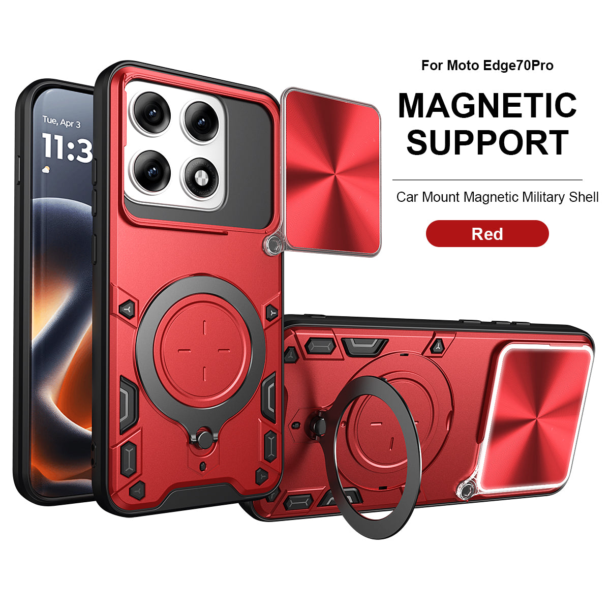 Motorola Edge 70 Pro Ring Kickstand Case w/ Camera Cover [Red]
