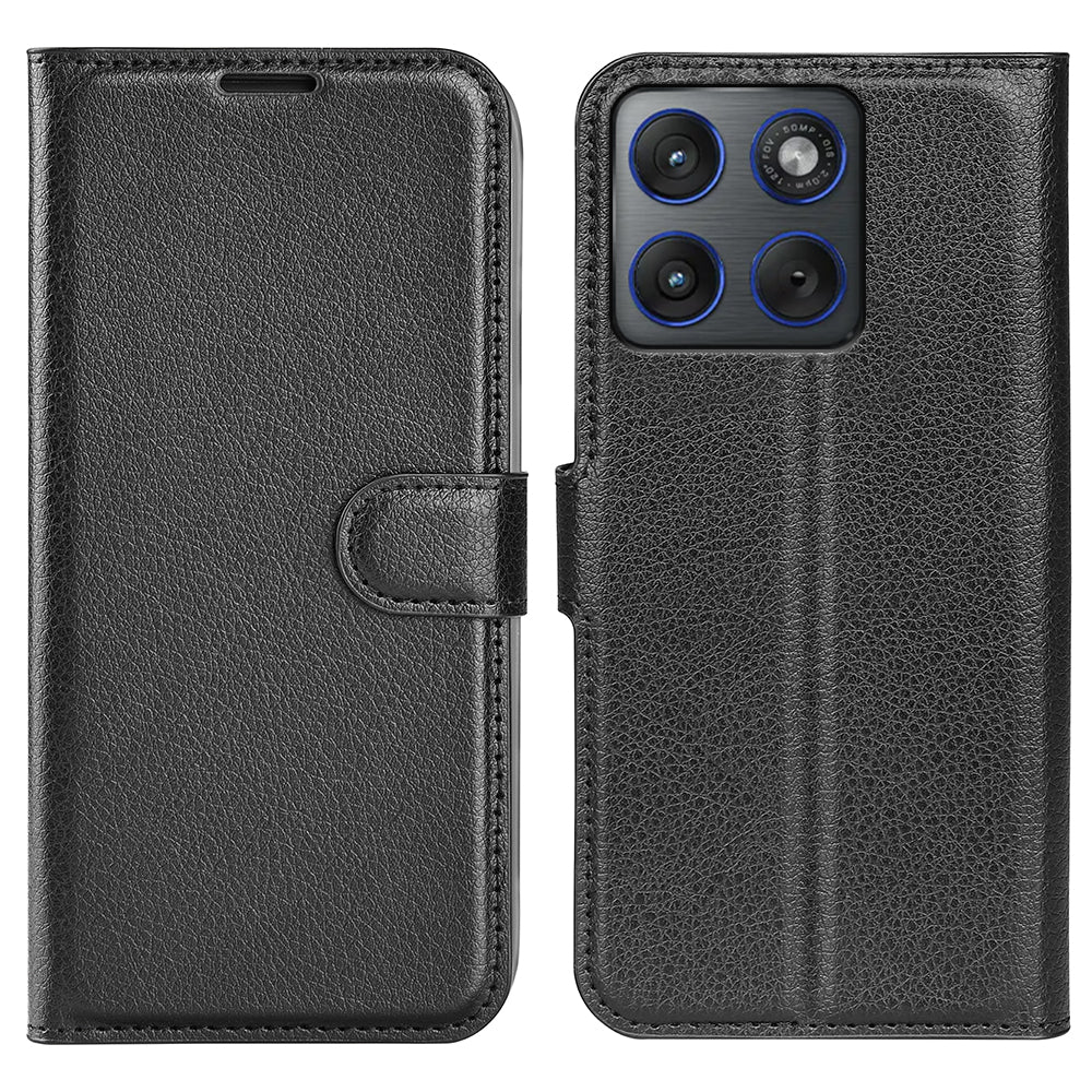 Wallet Case for Motorola Edge 70 – PU Leather Flip Cover with Card Holder & Stand [Black]