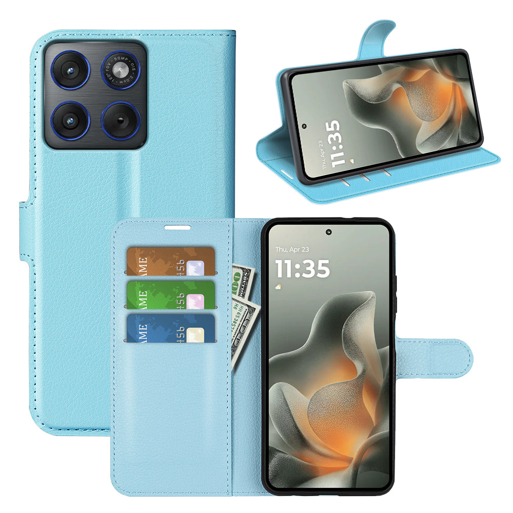 Wallet Case for Motorola Edge 70 – PU Leather Flip Cover with Card Holder & Stand [LightBlue]