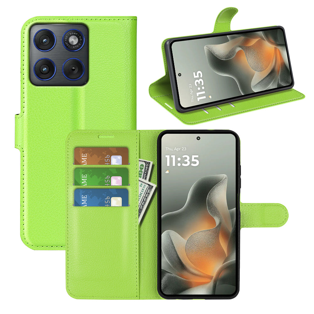 Wallet Case for Motorola Edge 70 – PU Leather Flip Cover with Card Holder & Stand [Green]