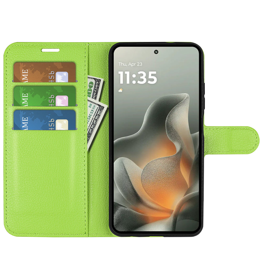 Wallet Case for Motorola Edge 70 – PU Leather Flip Cover with Card Holder & Stand [Green]