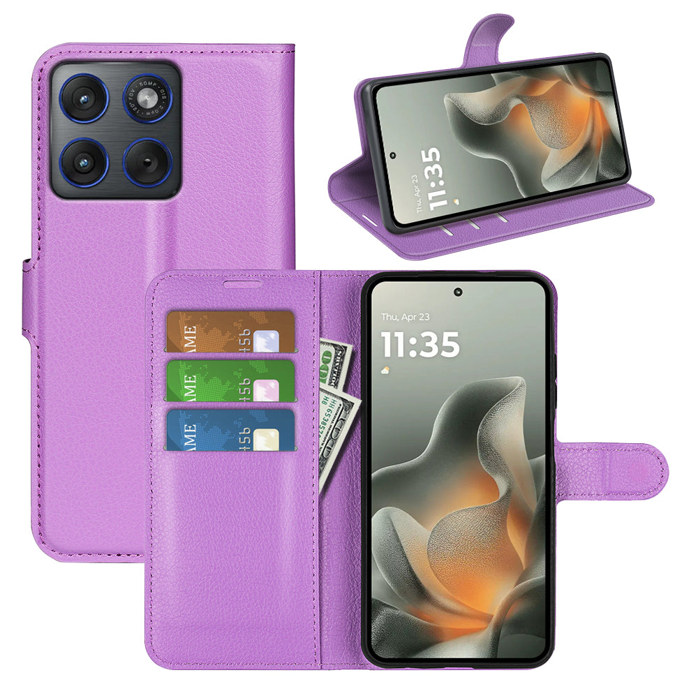 Wallet Case for Motorola Edge 70 – PU Leather Flip Cover with Card Holder & Stand [Purple]