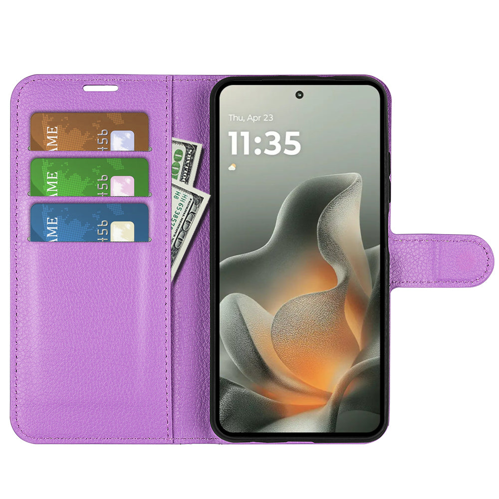 Wallet Case for Motorola Edge 70 – PU Leather Flip Cover with Card Holder & Stand [Purple]
