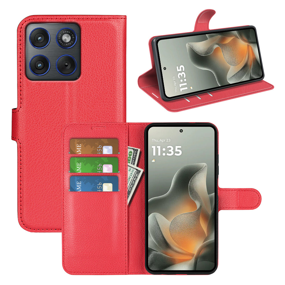 Wallet Case for Motorola Edge 70 – PU Leather Flip Cover with Card Holder & Stand [Red]