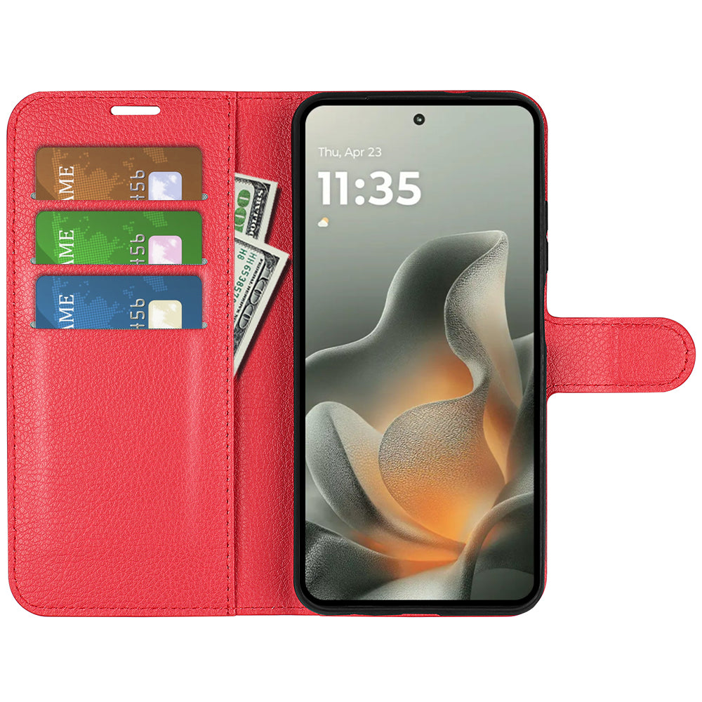 Wallet Case for Motorola Edge 70 – PU Leather Flip Cover with Card Holder & Stand [Red]