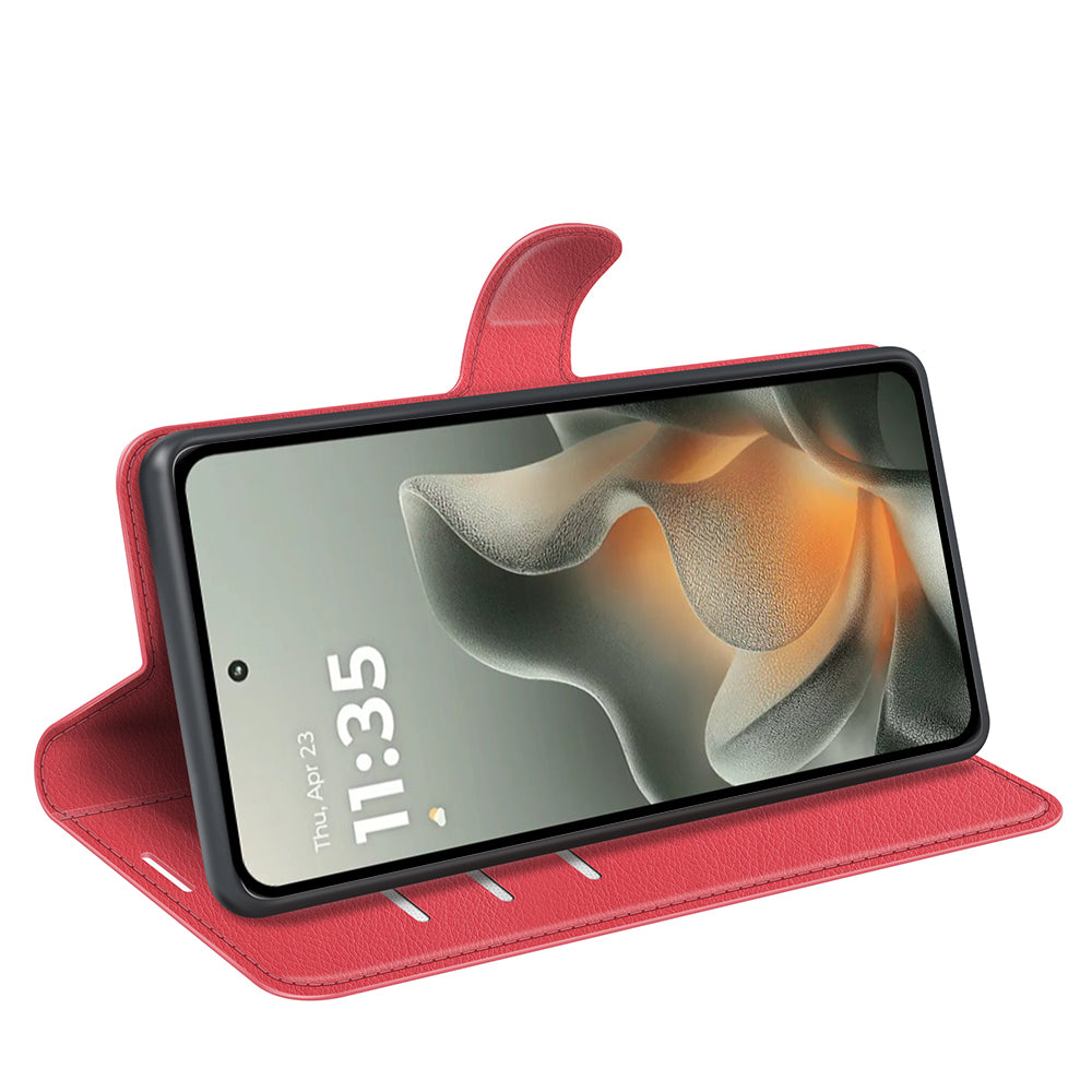 Wallet Case for Motorola Edge 70 – PU Leather Flip Cover with Card Holder & Stand [Red]