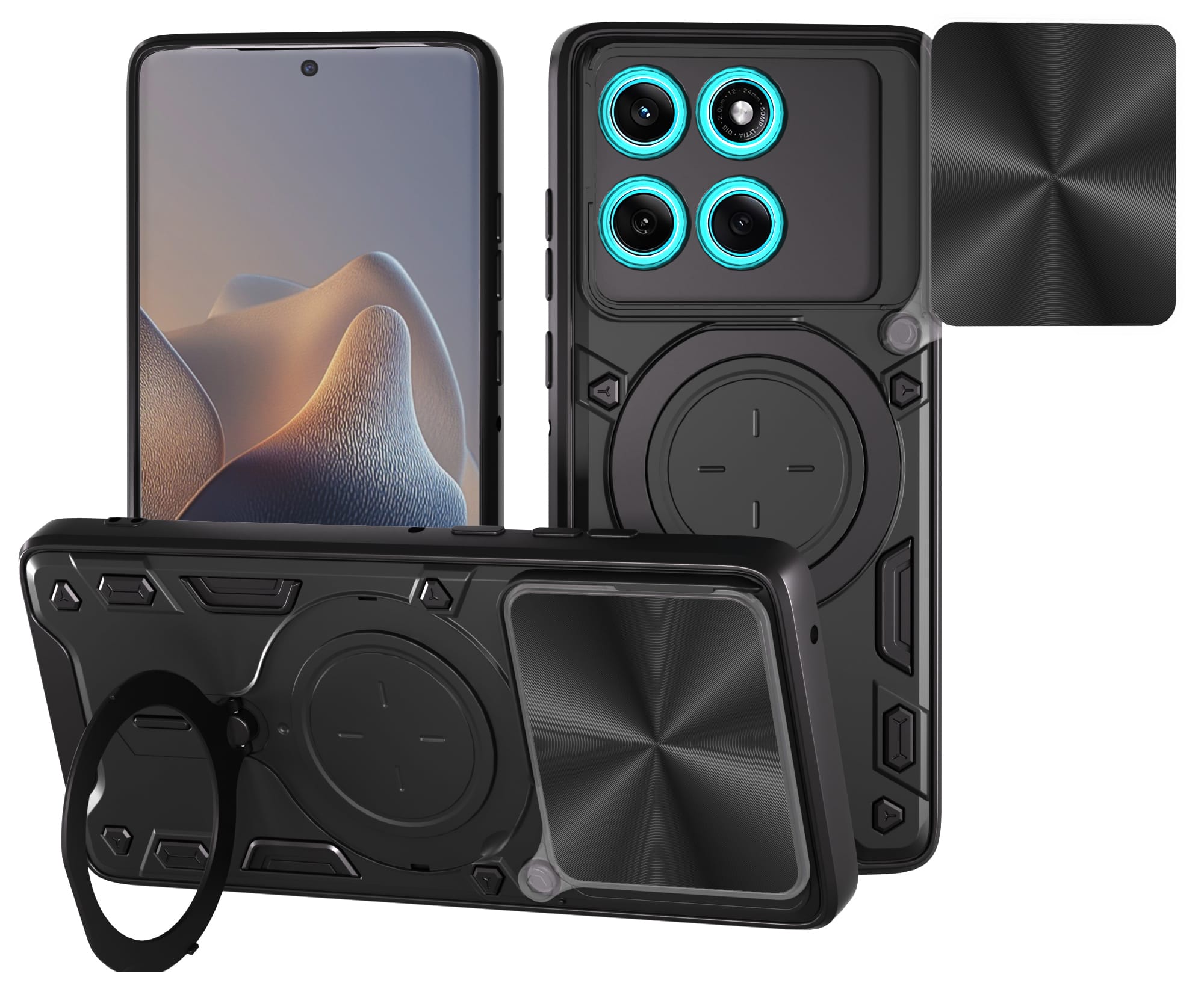 Motorola Moto Edge 60Fusion Ring Kickstand Case w/ Camera Cover [Black]