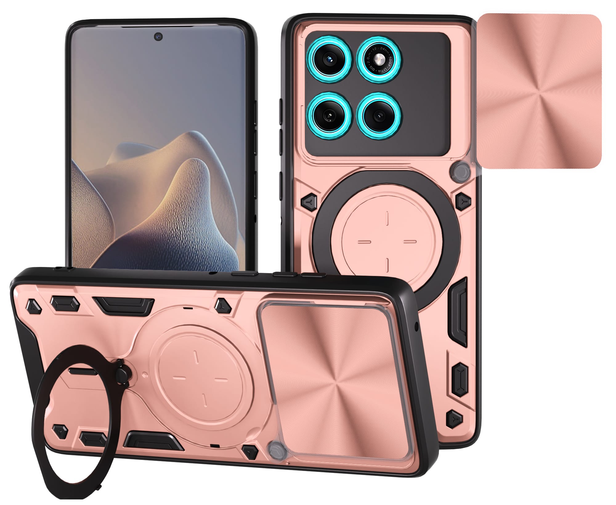 Motorola Moto Edge 60Fusion Ring Kickstand Case w/ Camera Cover [Rose Gold]