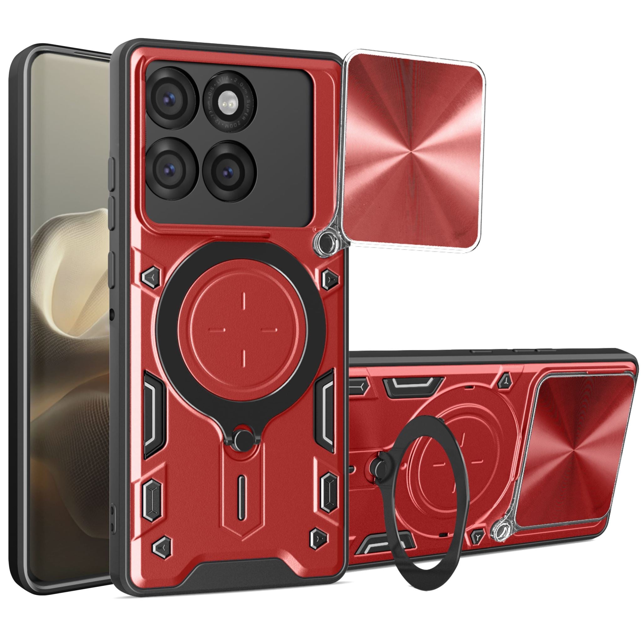Motorola Moto Edge 60Pro Ring Kickstand Case w/ Camera Cover [Red]