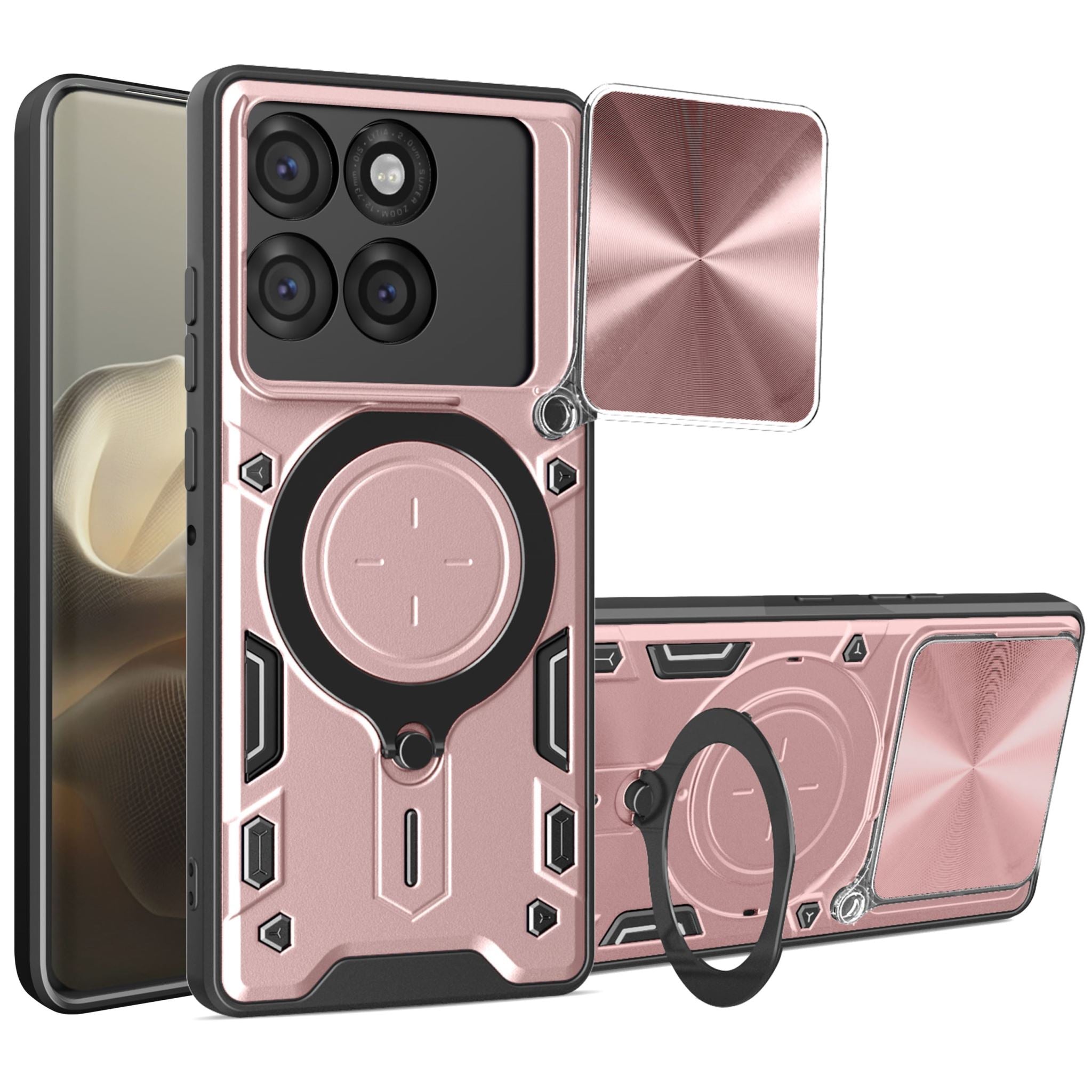 Motorola Moto Edge 60Pro Ring Kickstand Case w/ Camera Cover [Rose Gold]