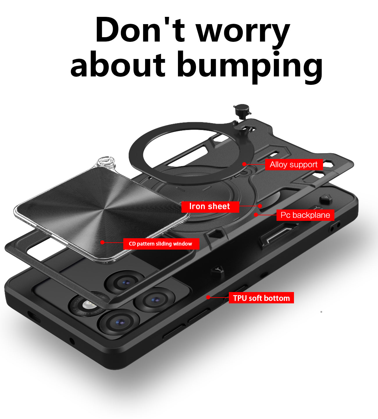 Motorola Moto Edge 60Pro Ring Kickstand Case w/ Camera Cover [Black]