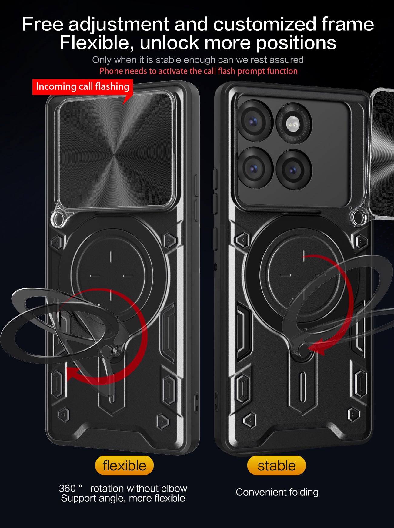 Motorola Moto Edge 60Pro Ring Kickstand Case w/ Camera Cover [Black]