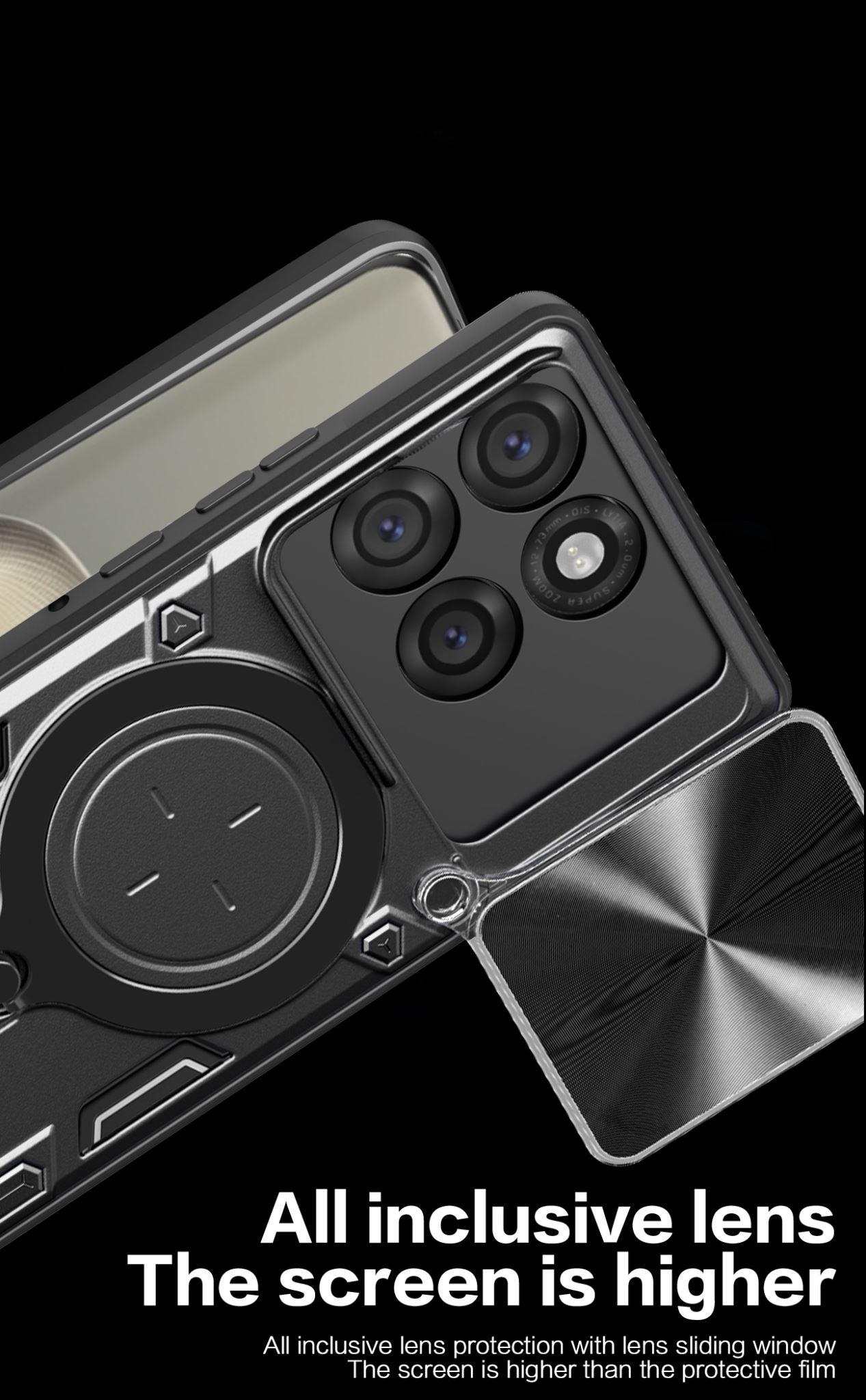 Motorola Moto Edge 60Pro Ring Kickstand Case w/ Camera Cover [Black]