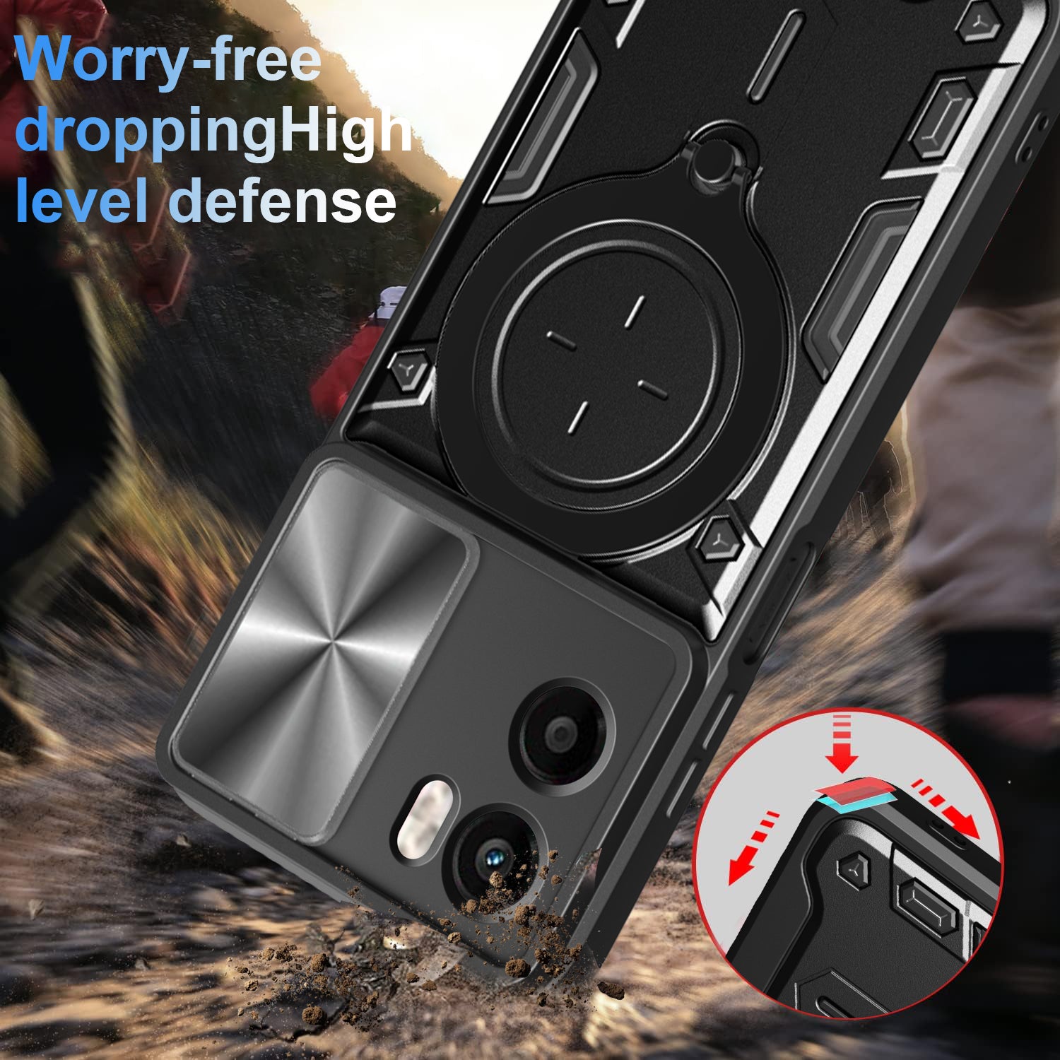 Motorola Moto G05 4G Ring Kickstand Case w/ Camera Cover [Black]