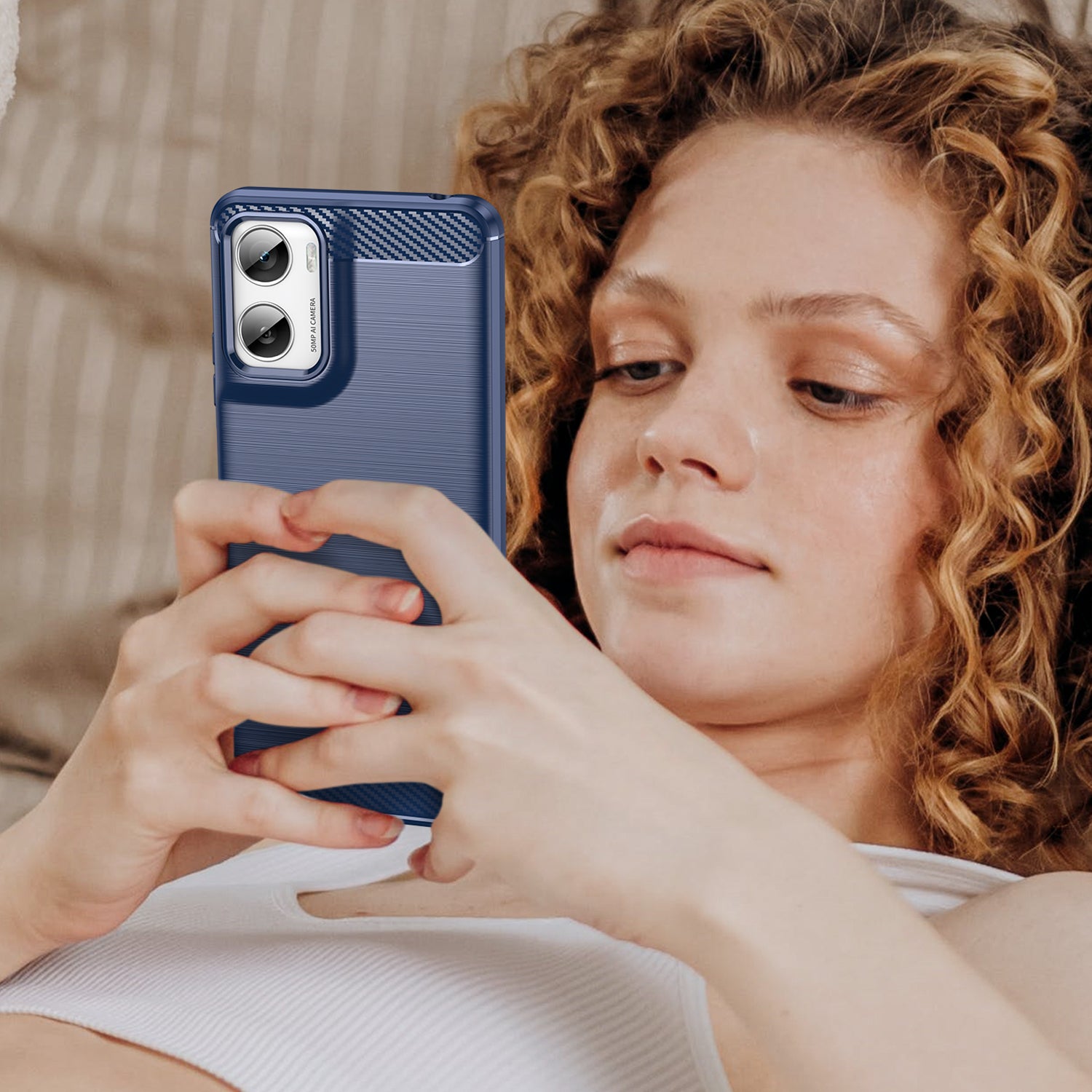 Moto G06 4G Carbon Fibre TPU Case Slim Shockproof Cover Navy