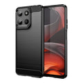 Motorola Moto G15 4G Carbon Fibre TPU Case Slim Shockproof Cover Black - Black