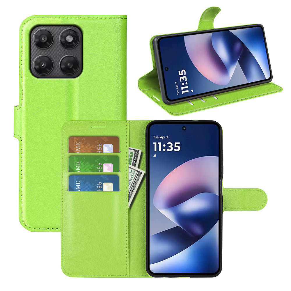 Wallet Case for Motorola Moto G37 / G47 – PU Leather Flip Cover with Card Holder & Stand [Green]