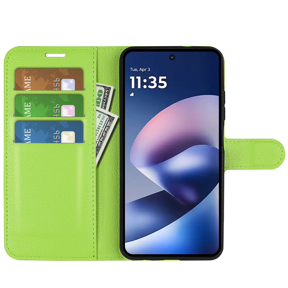 Wallet Case for Motorola Moto G37 / G47 – PU Leather Flip Cover with Card Holder & Stand [Green]