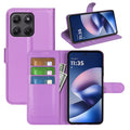 Wallet Case for Motorola Moto G37 / G47 – PU Leather Flip Cover with Card Holder & Stand [Purple] - Purple