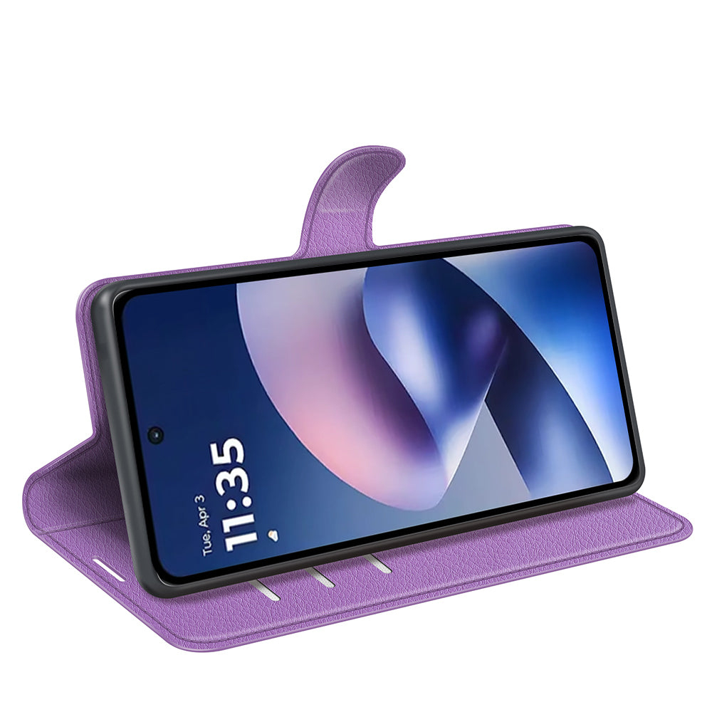 Wallet Case for Motorola Moto G37 / G47 – PU Leather Flip Cover with Card Holder & Stand [Purple]