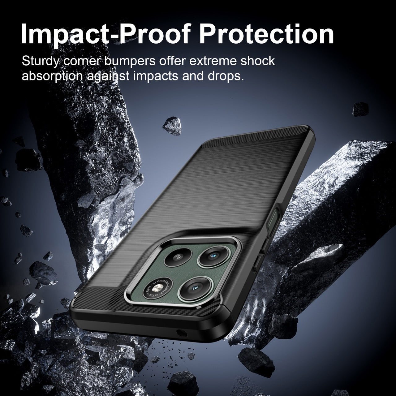 Motorola Moto G37 / G47 Carbon Fibre TPU Case Slim Shockproof Cover Black