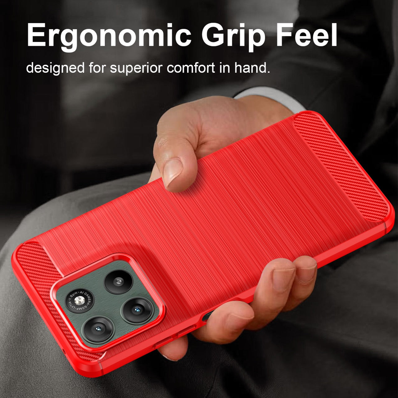 Motorola Moto G37 / G47 Carbon Fibre TPU Case Slim Shockproof Cover Red