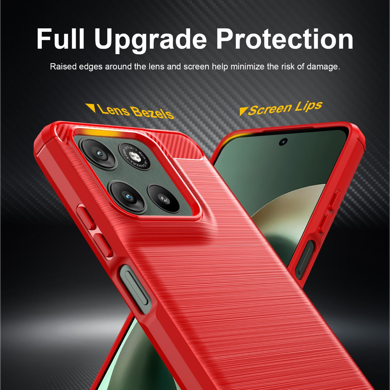 Motorola Moto G37 / G47 Carbon Fibre TPU Case Slim Shockproof Cover Red