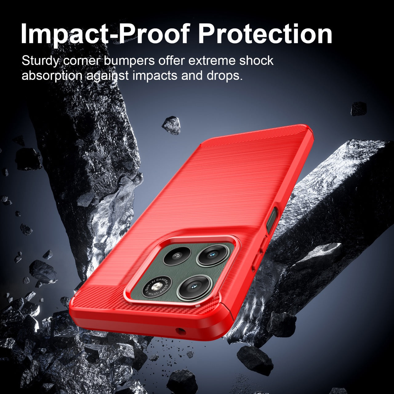 Motorola Moto G37 / G47 Carbon Fibre TPU Case Slim Shockproof Cover Red