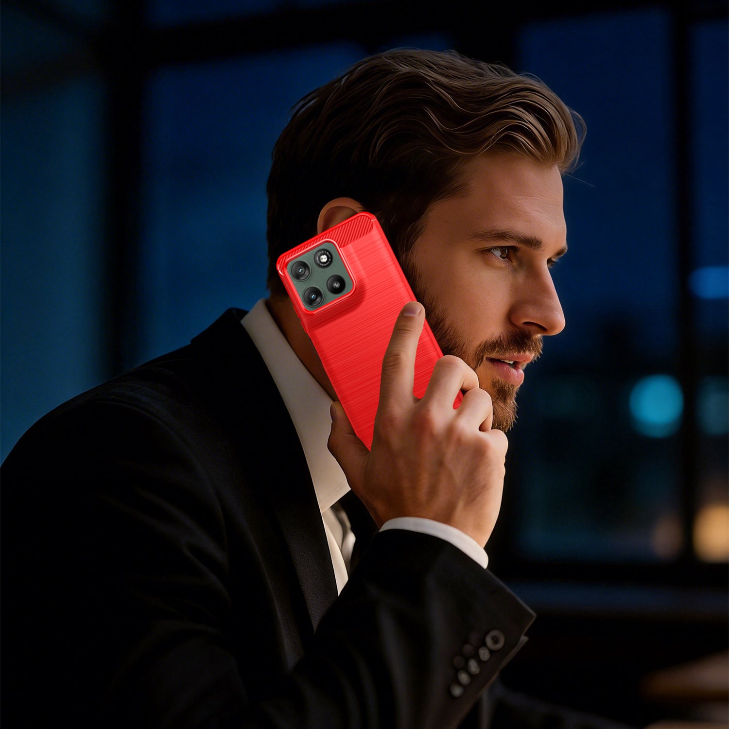 Motorola Moto G37 / G47 Carbon Fibre TPU Case Slim Shockproof Cover Red