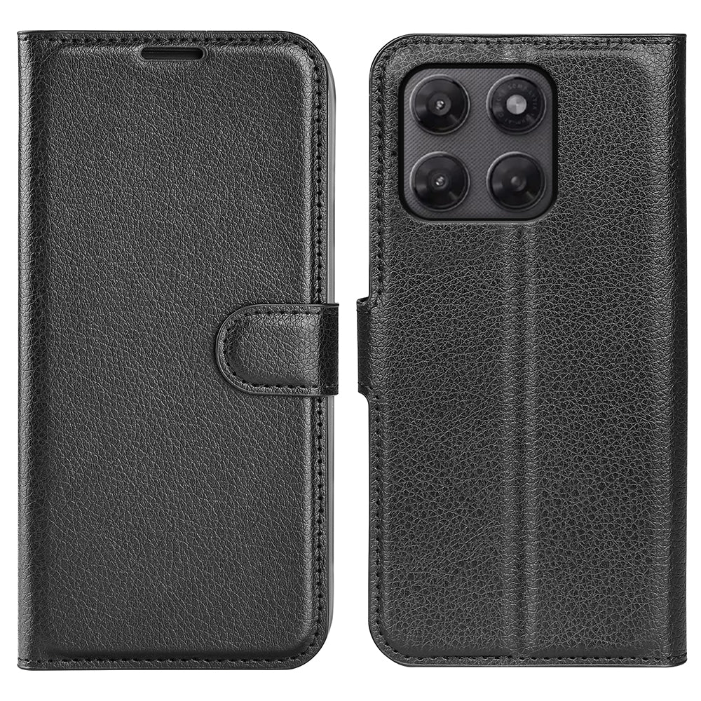Wallet Case for Motorola Moto G37 / G47 – PU Leather Flip Cover with Card Holder & Stand [Black]