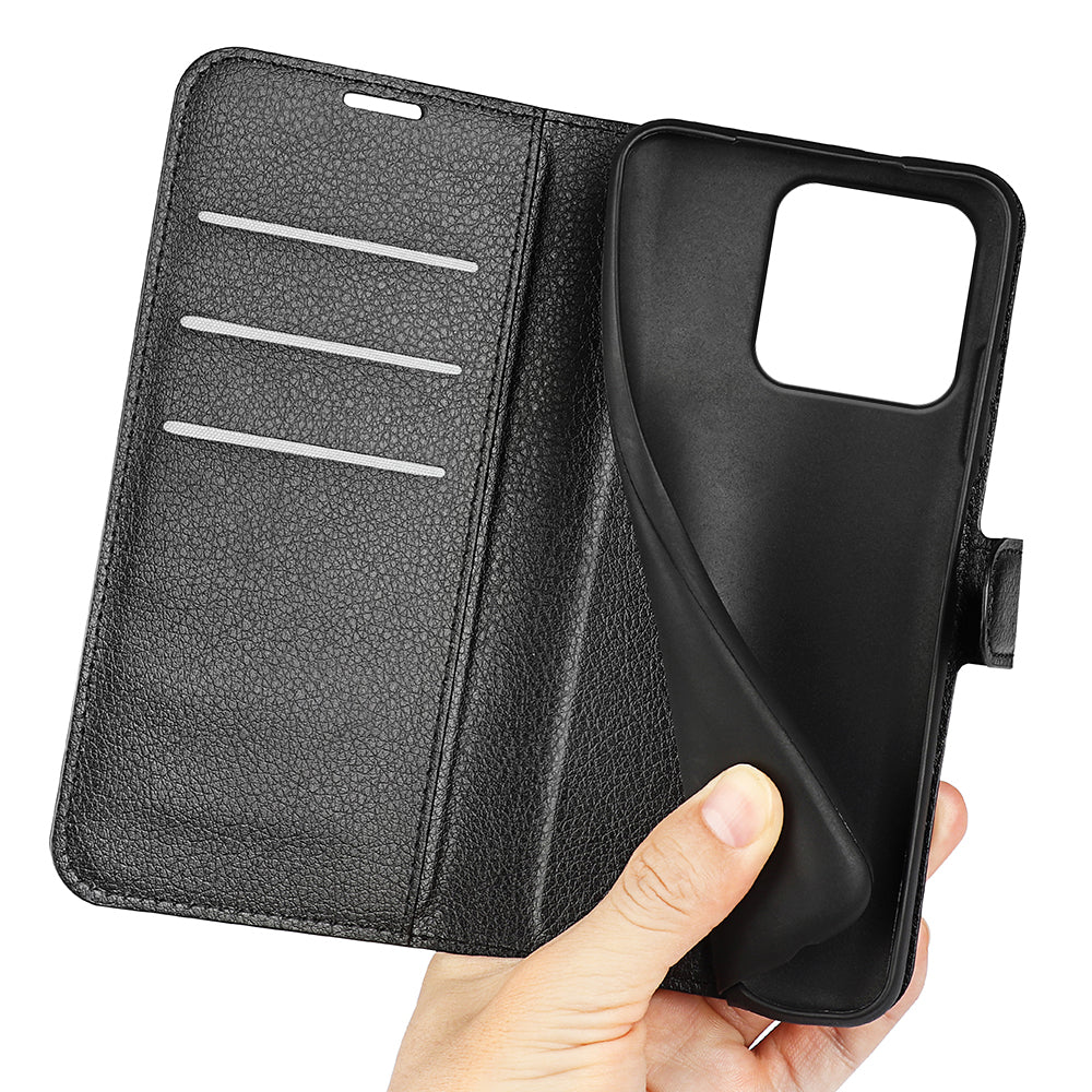 Wallet Case for Motorola Moto G37 / G47 – PU Leather Flip Cover with Card Holder & Stand [Black]