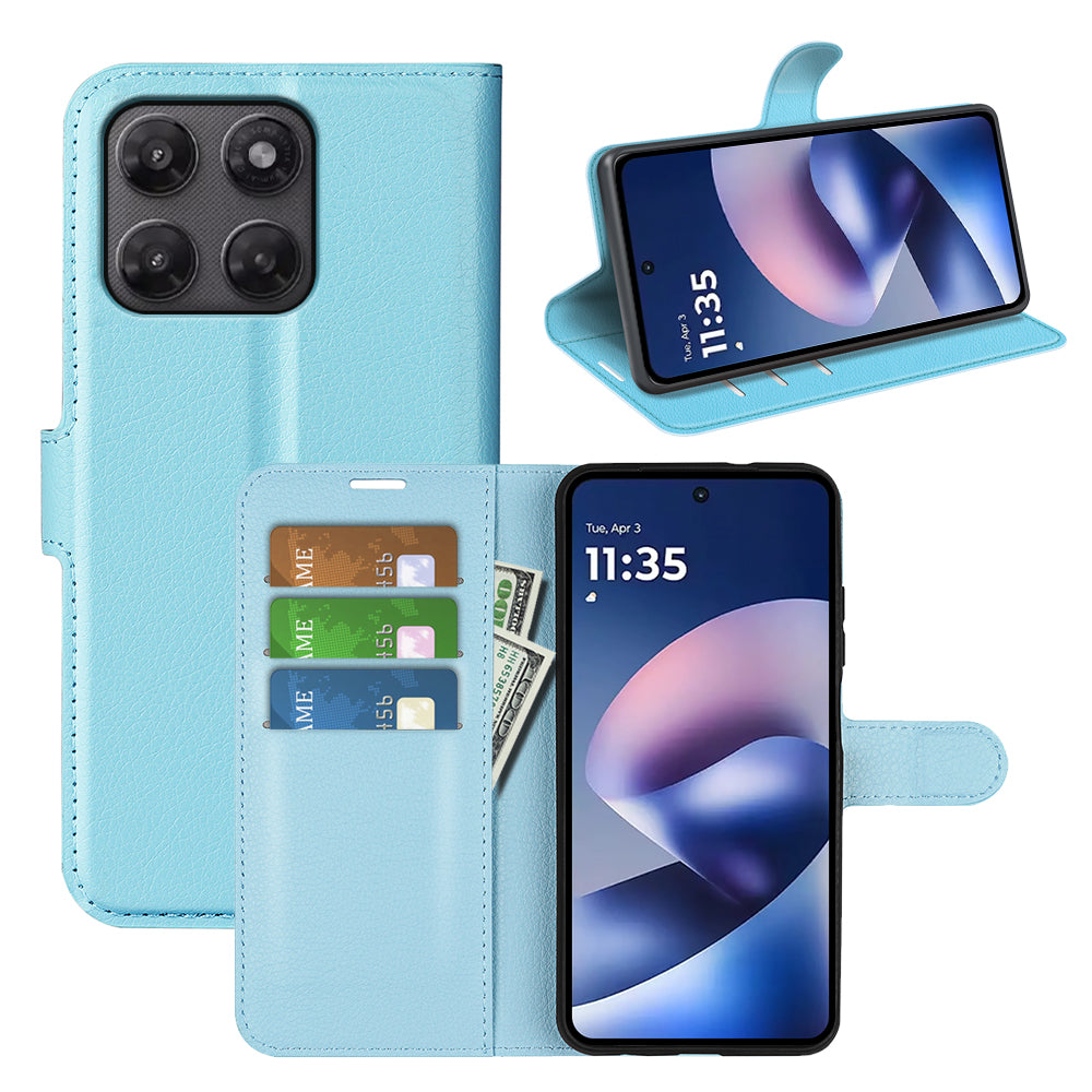 Wallet Case for Motorola Moto G37 / G47 – PU Leather Flip Cover with Card Holder & Stand [LightBlue]