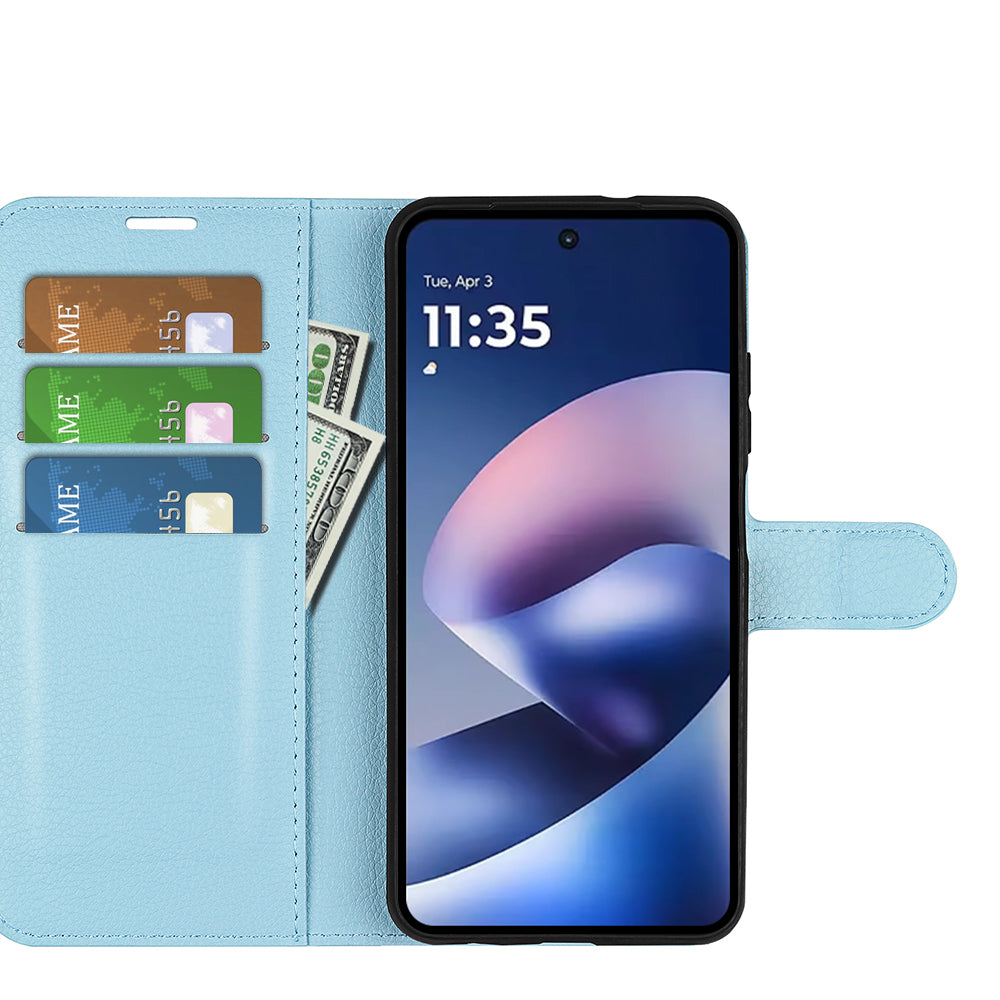 Wallet Case for Motorola Moto G37 / G47 – PU Leather Flip Cover with Card Holder & Stand [LightBlue]